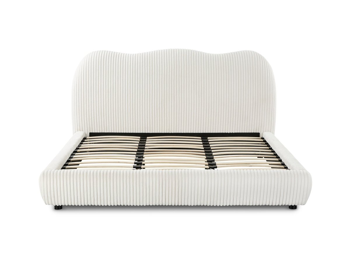 Lit double en velours côtelé épais beige 180x200cm SARA - DécoInParis