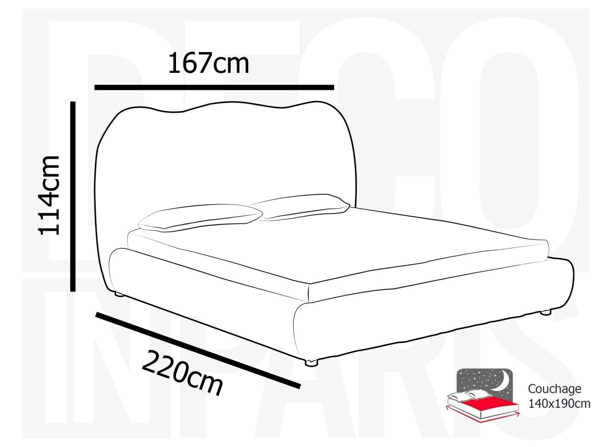 Lit double en velours côtelé épais gris 140x190cm SARA - DécoInParis