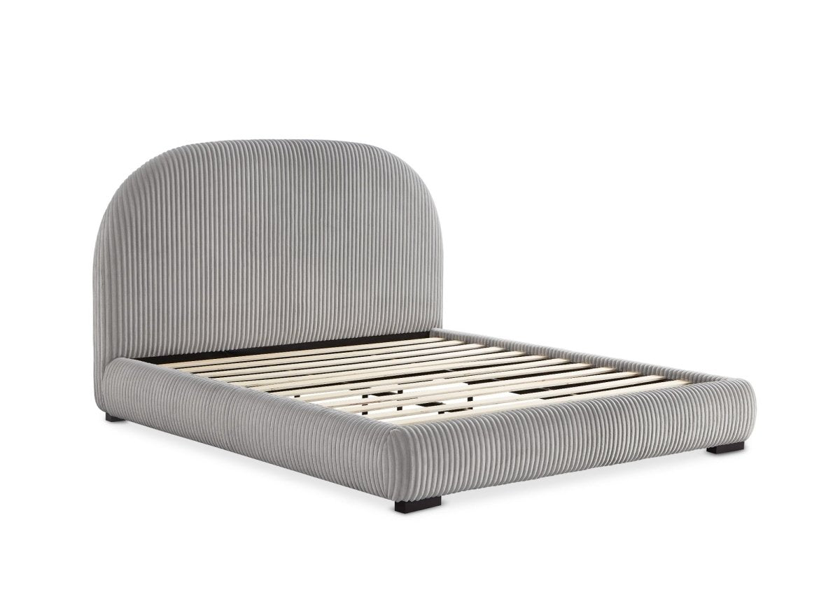 Lit double en velours côtelé épais gris 180x200cm COSY - DécoInParis