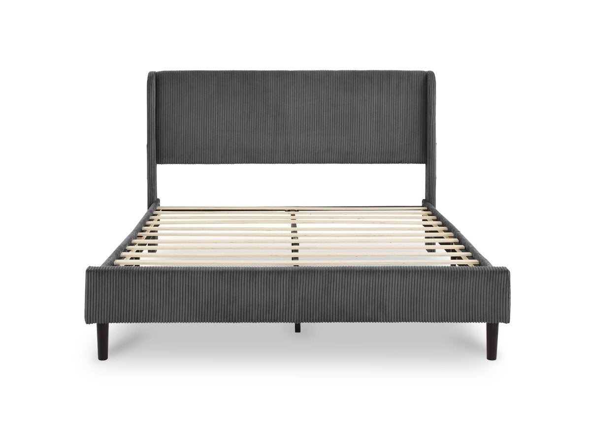 Lit double en velours côtelé épais gris foncé 140x190cm LEVY - DécoInParis