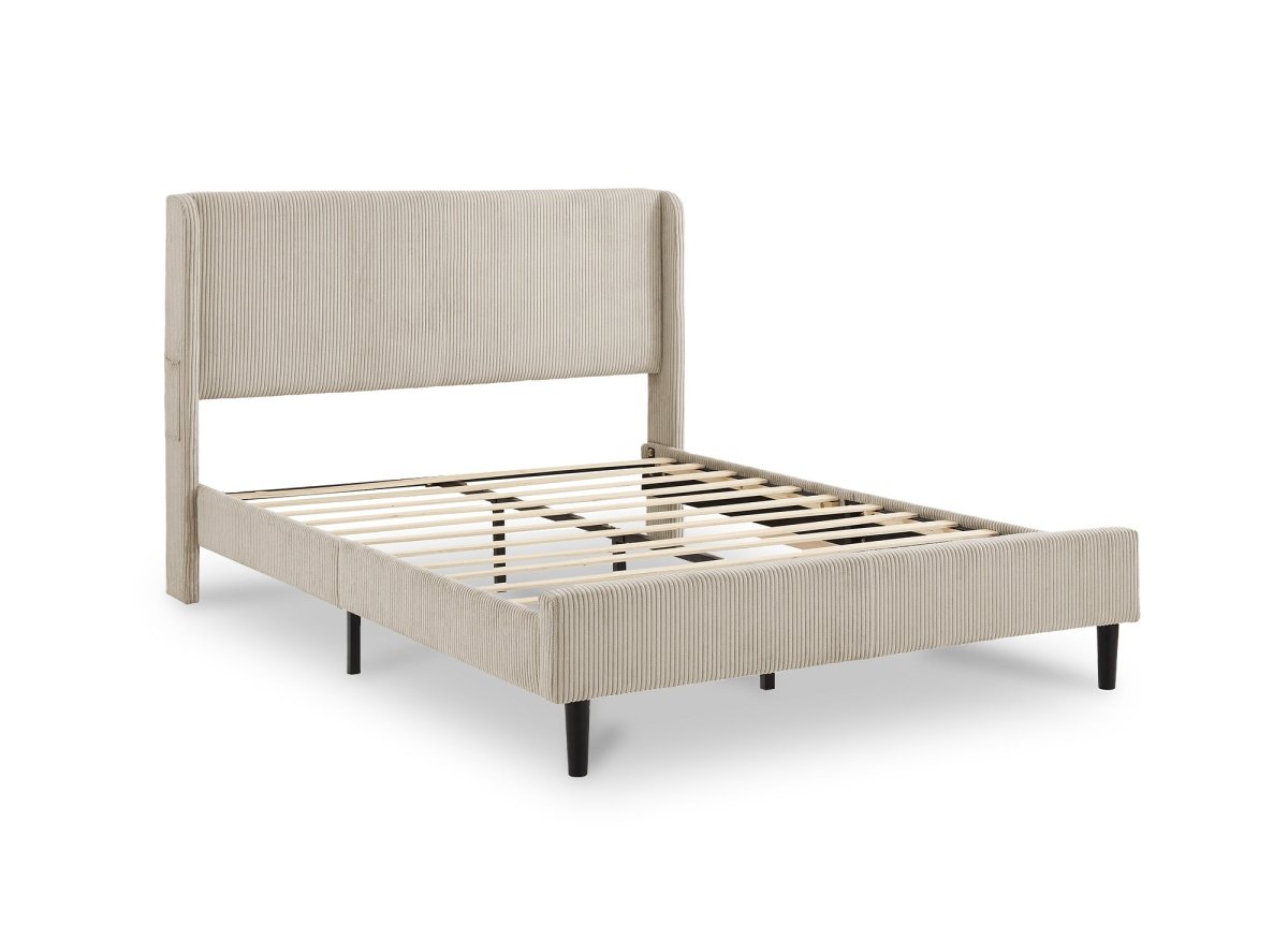 Lit double en velours côtelé épais taupe 160x200cm LEVY - DécoInParis