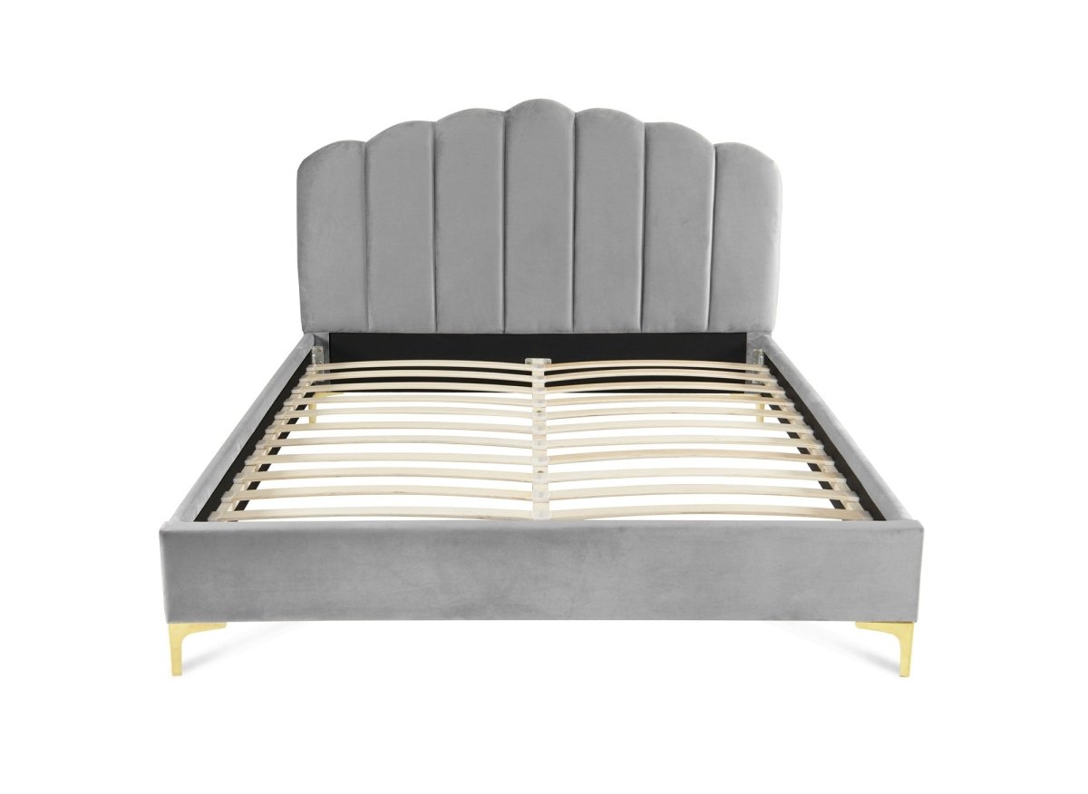 Lit double en velours gris 180x200 cm MARION - DécoInParis