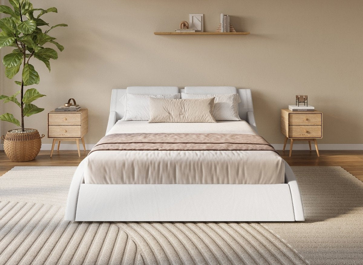 Lit en simili cuir blanc avec LED 180x200 cm ZEDA - DécoInParis