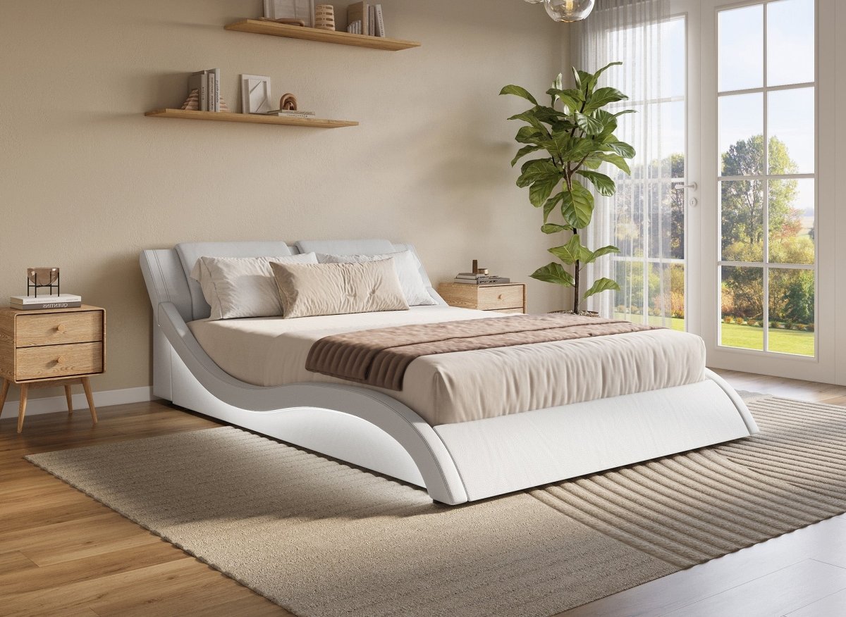 Lit en simili cuir blanc avec LED 180x200 cm ZEDA - DécoInParis