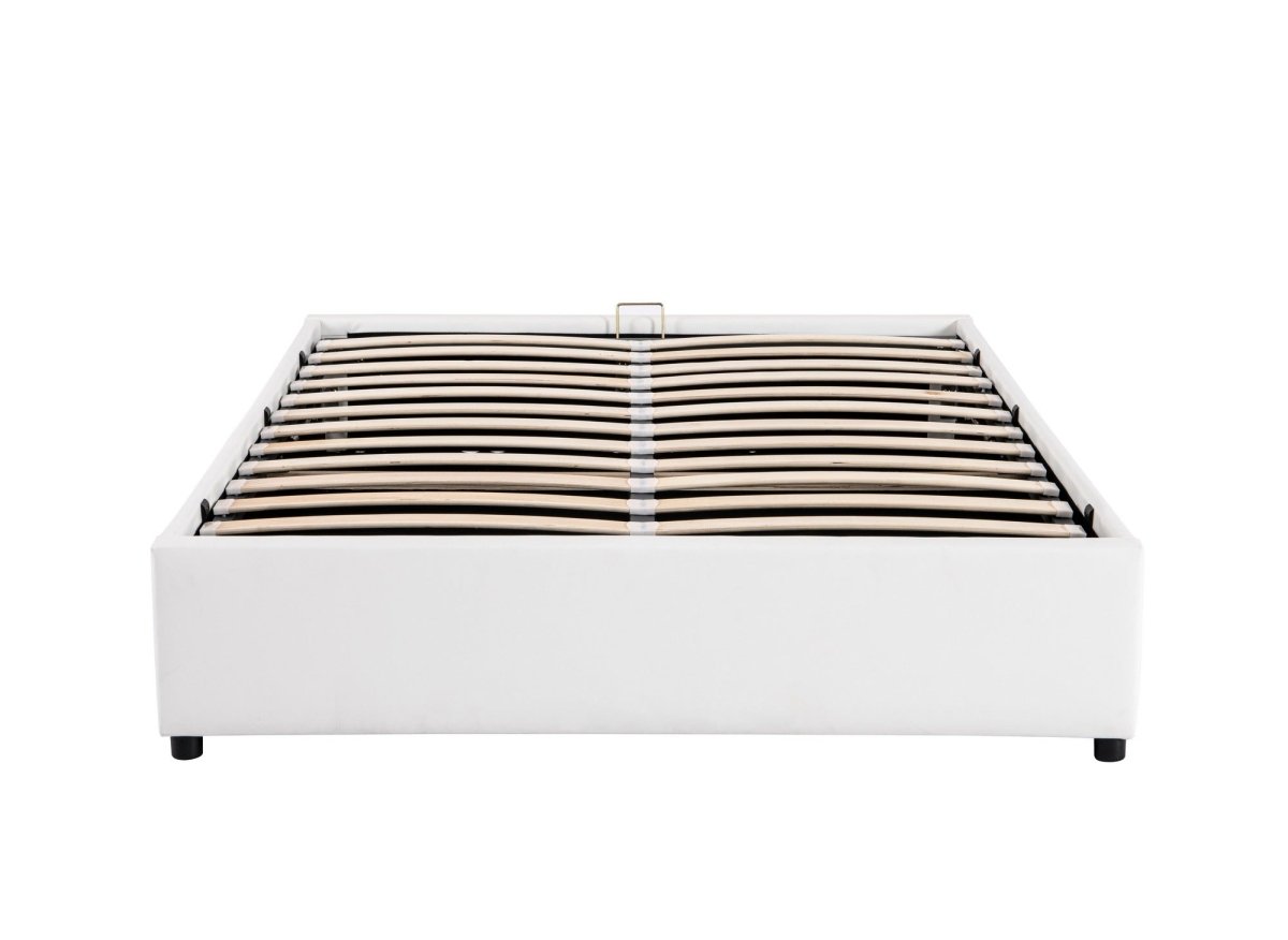 Lit sommier relevable avec coffre en simili cuir blanc 180x200 cm LIZBAN - DécoInParis