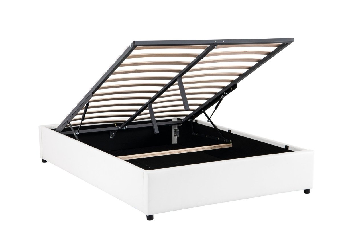 Lit sommier relevable avec coffre en simili cuir blanc 180x200 cm LIZBAN - DécoInParis
