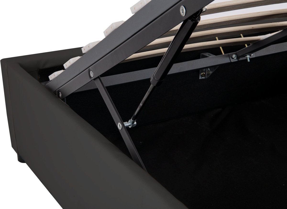Lit sommier relevable avec coffre en simili cuir noir 140x190 cm LIZBAN - DécoInParis