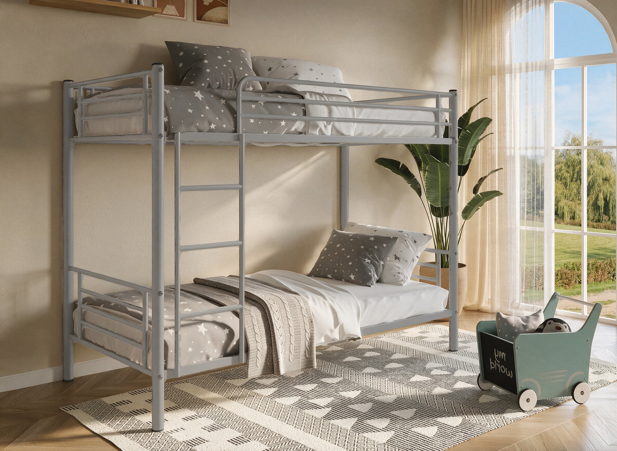 TWINS Etagenbett aus grauem Metall 90 x 190 cm + Bettgestelle