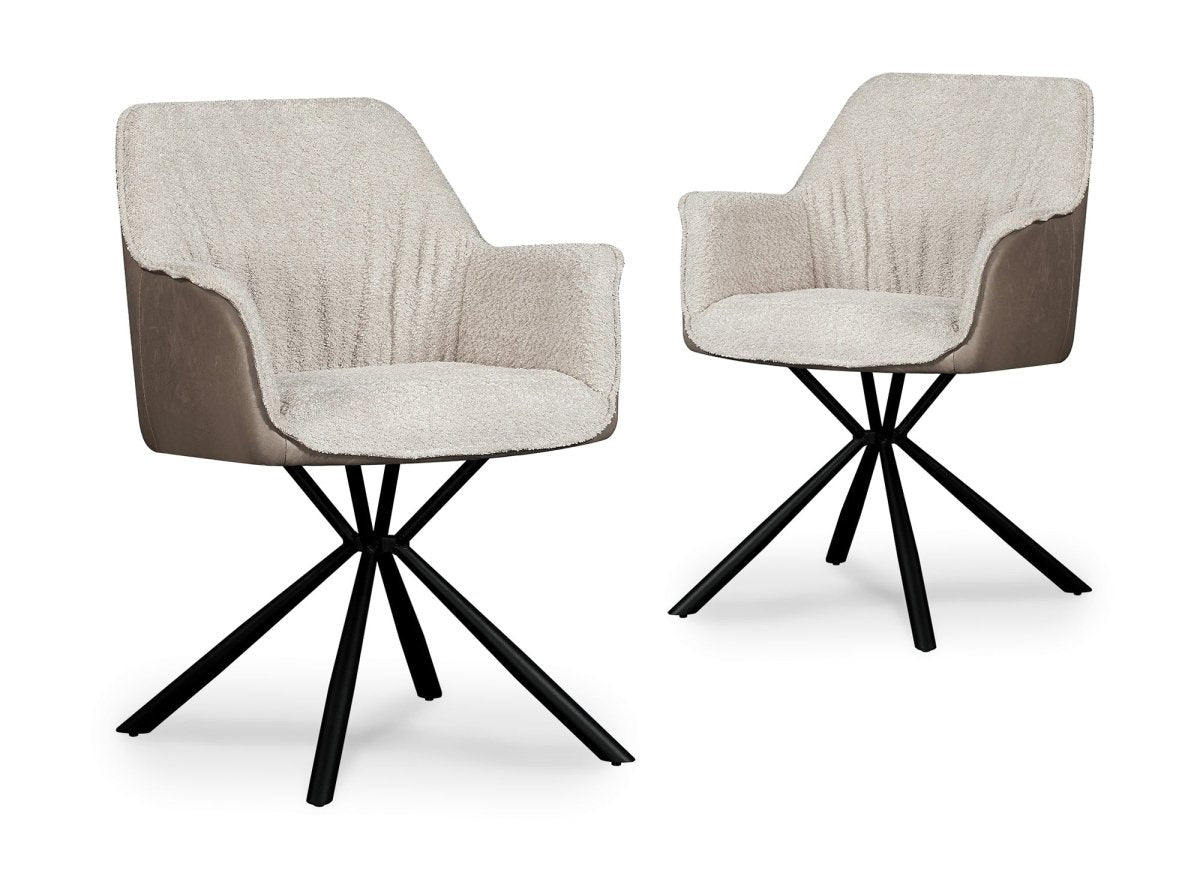 Lot de 2 chaises avec accoudoir en tissu bouclette beige et simili cuir marron PIRO - DécoInParis