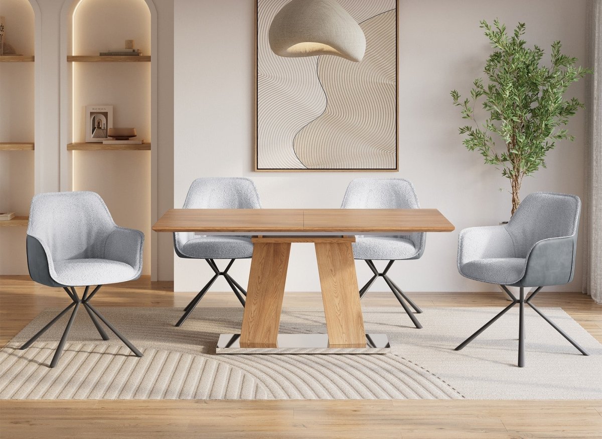 Lot de 2 chaises avec accoudoir tissu bouclette et simili cuir gris PIRO - DécoInParis