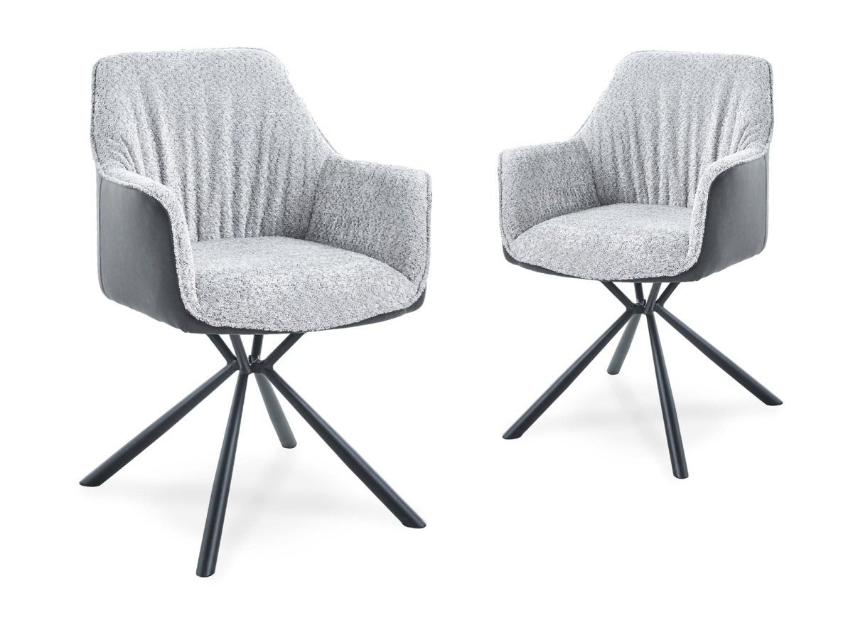 Lot de 2 chaises avec accoudoir tissu bouclette et simili cuir gris PIRO - DécoInParis