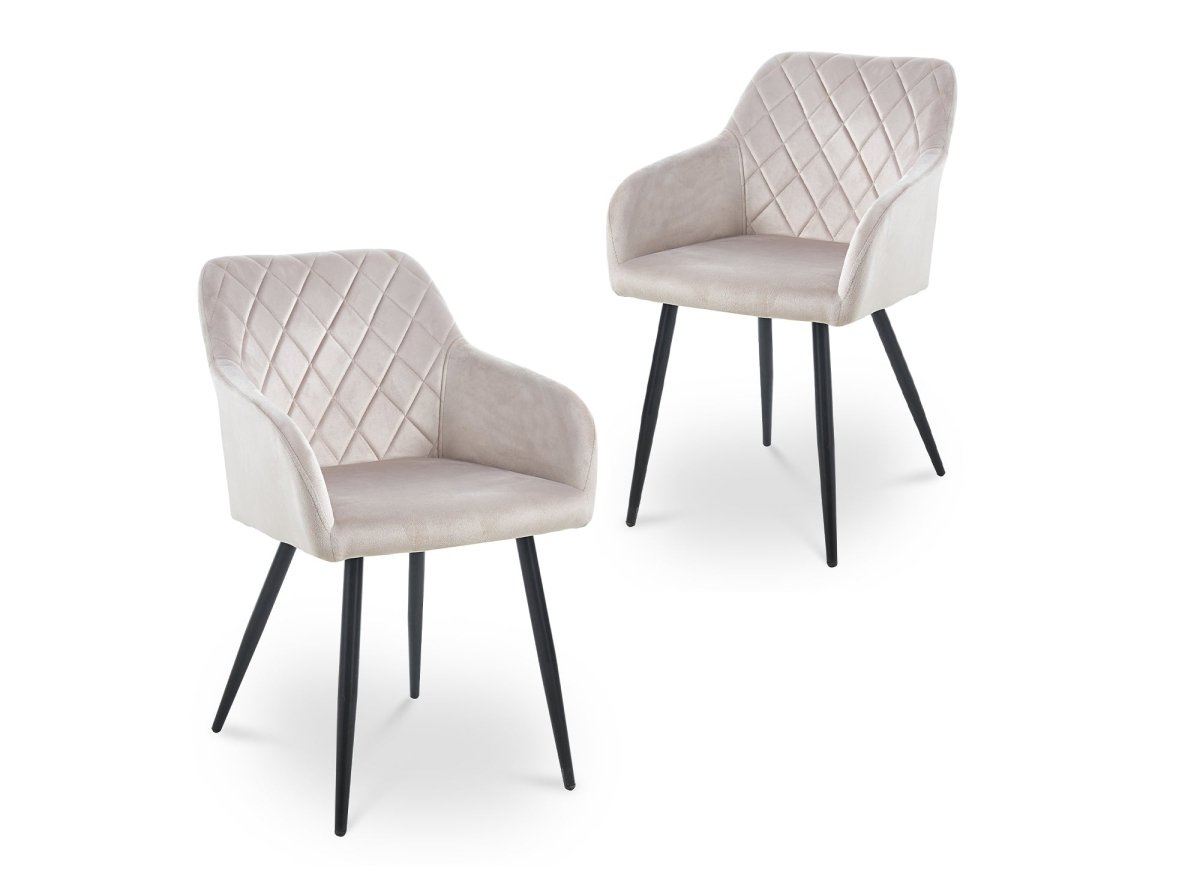 Lot de 2 chaises avec accoudoirs en velours beige KANA - DécoInParis