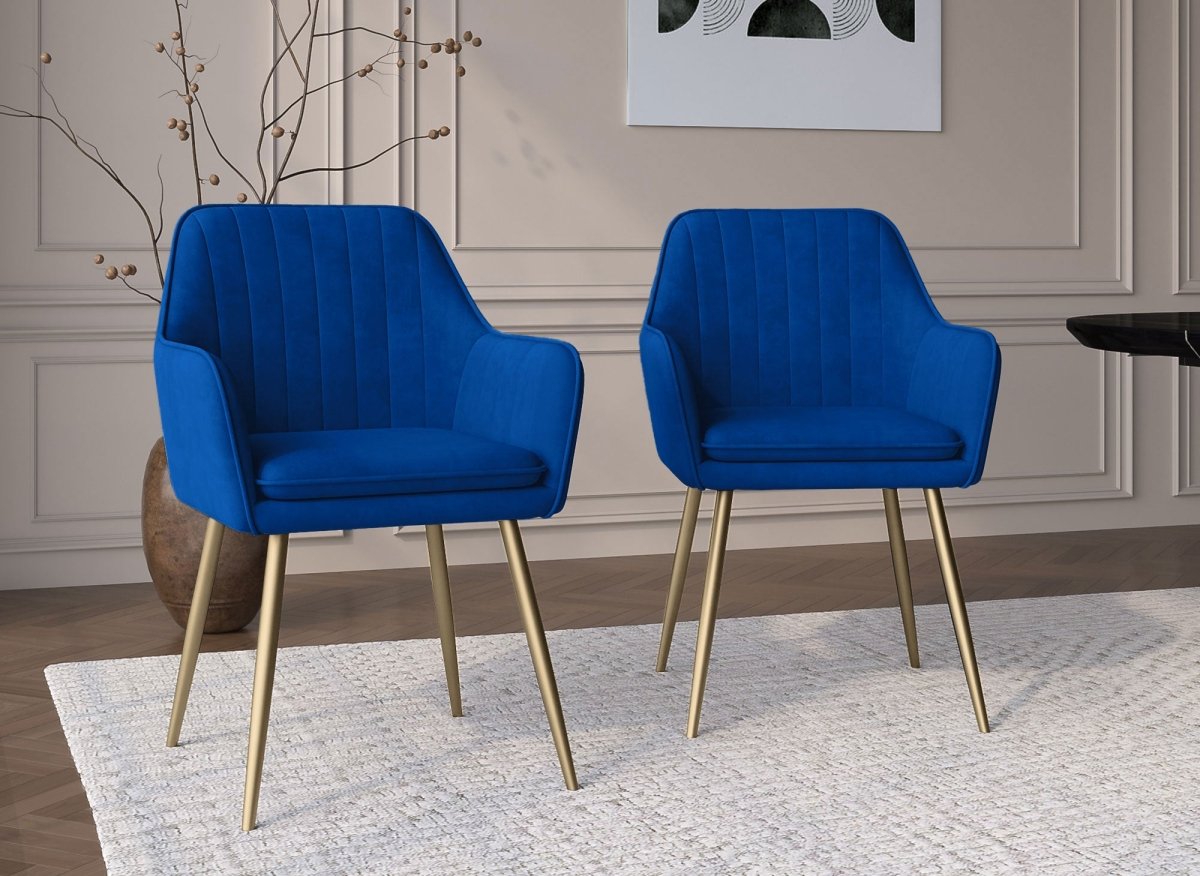 Lot de 2 chaises avec accoudoirs en velours bleu EDWIGE - DécoInParis