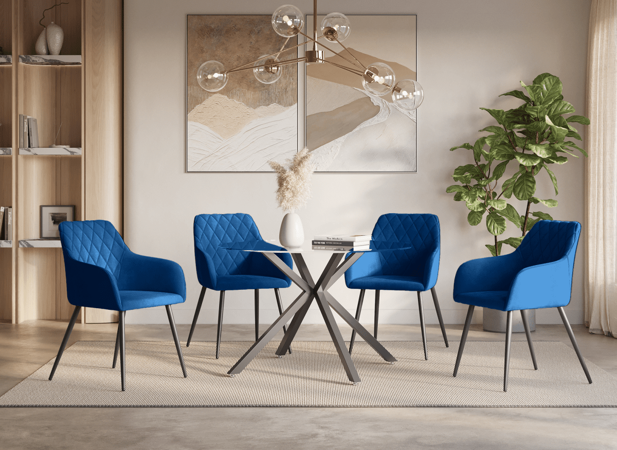 Lot de 2 chaises avec accoudoirs en velours bleu KANA - DécoInParis