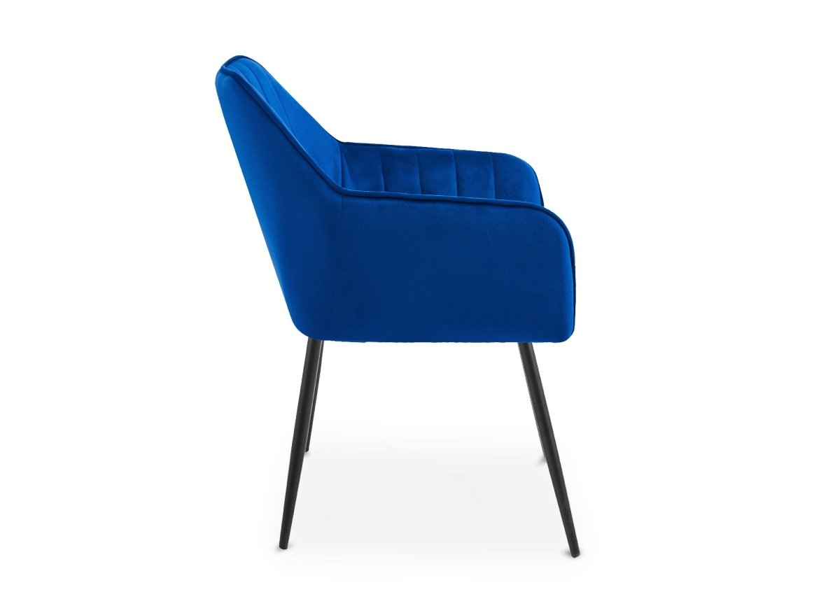 Lot de 2 chaises avec accoudoirs en velours bleu pieds noirs EDWIGE - DécoInParis