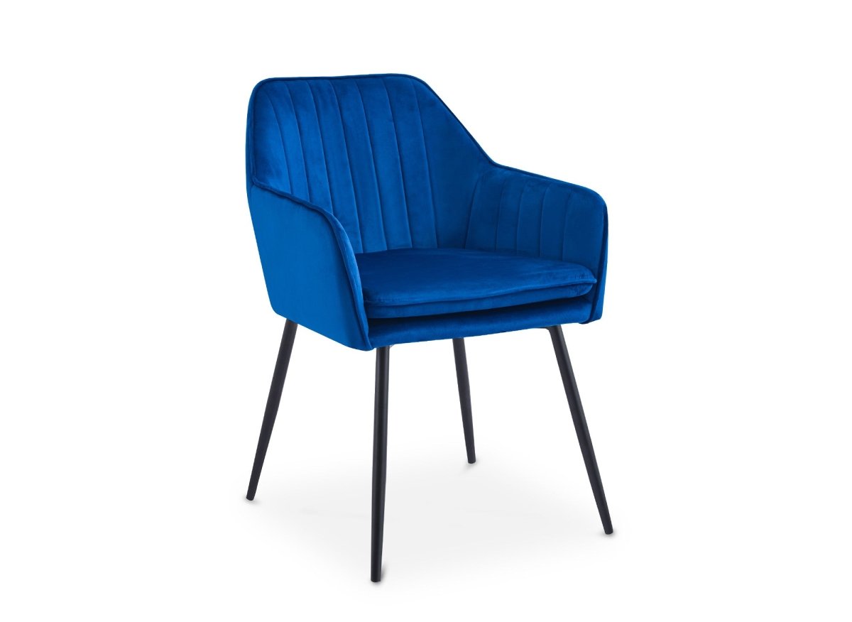 Lot de 2 chaises avec accoudoirs en velours bleu pieds noirs EDWIGE - DécoInParis