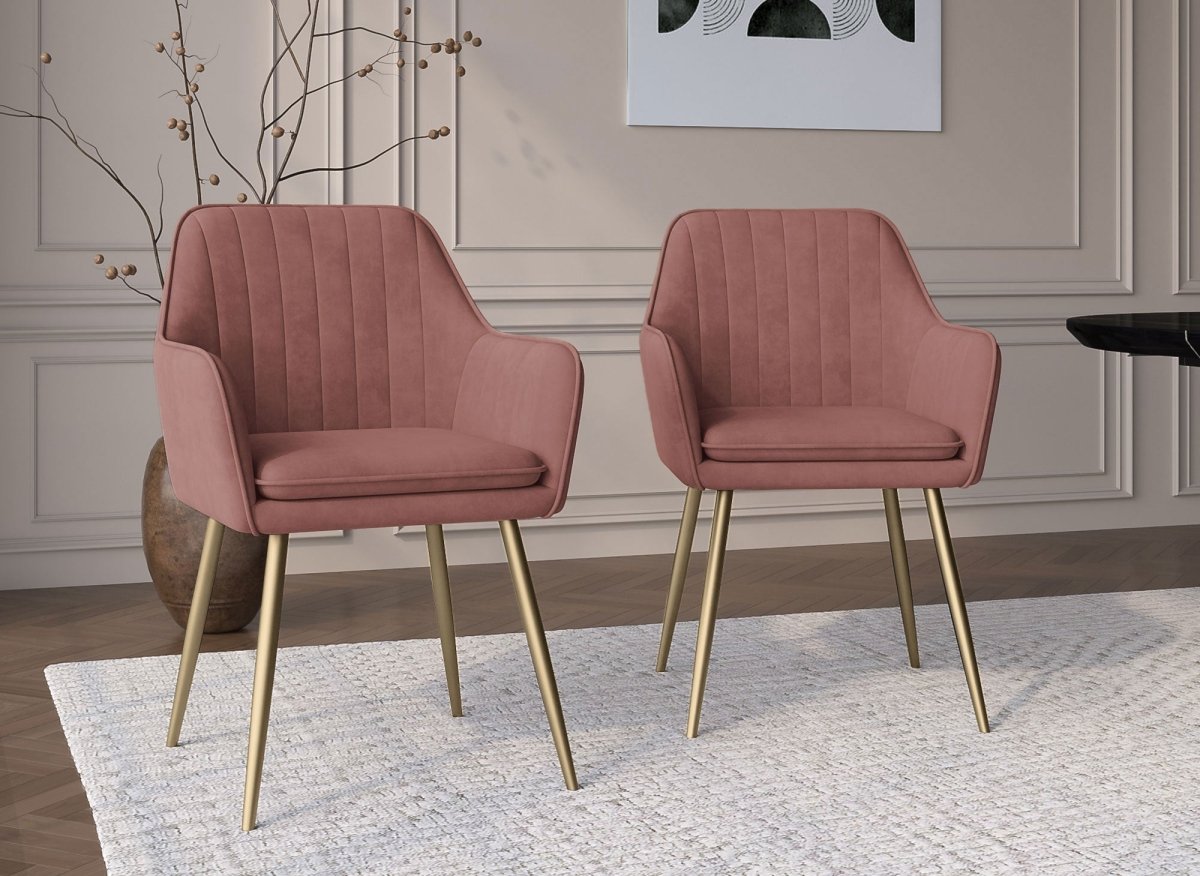 Lot de 2 chaises avec accoudoirs en velours rose EDWIGE - DécoInParis