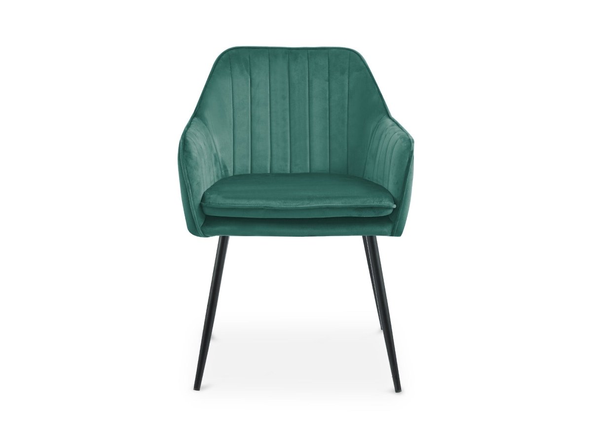 Lot de 2 chaises avec accoudoirs en velours vert pieds noirs EDWIGE - DécoInParis