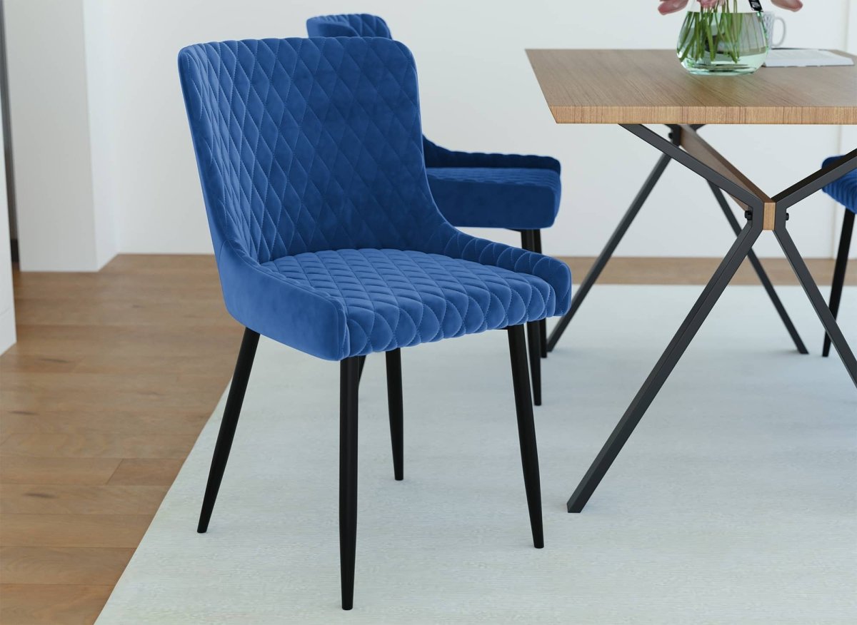 Lot de 2 chaises design en velours bleu JENNY - DécoInParis
