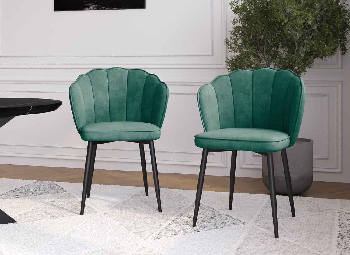 Lot de 2 chaises design en velours vert pieds noirs GARANCE - DécoInParis