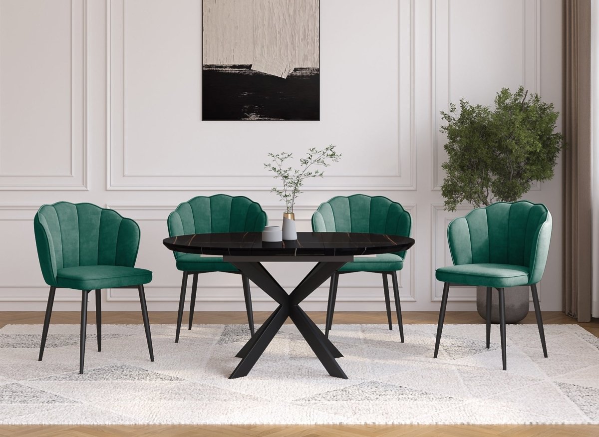Lot de 2 chaises design en velours vert pieds noirs GARANCE - DécoInParis