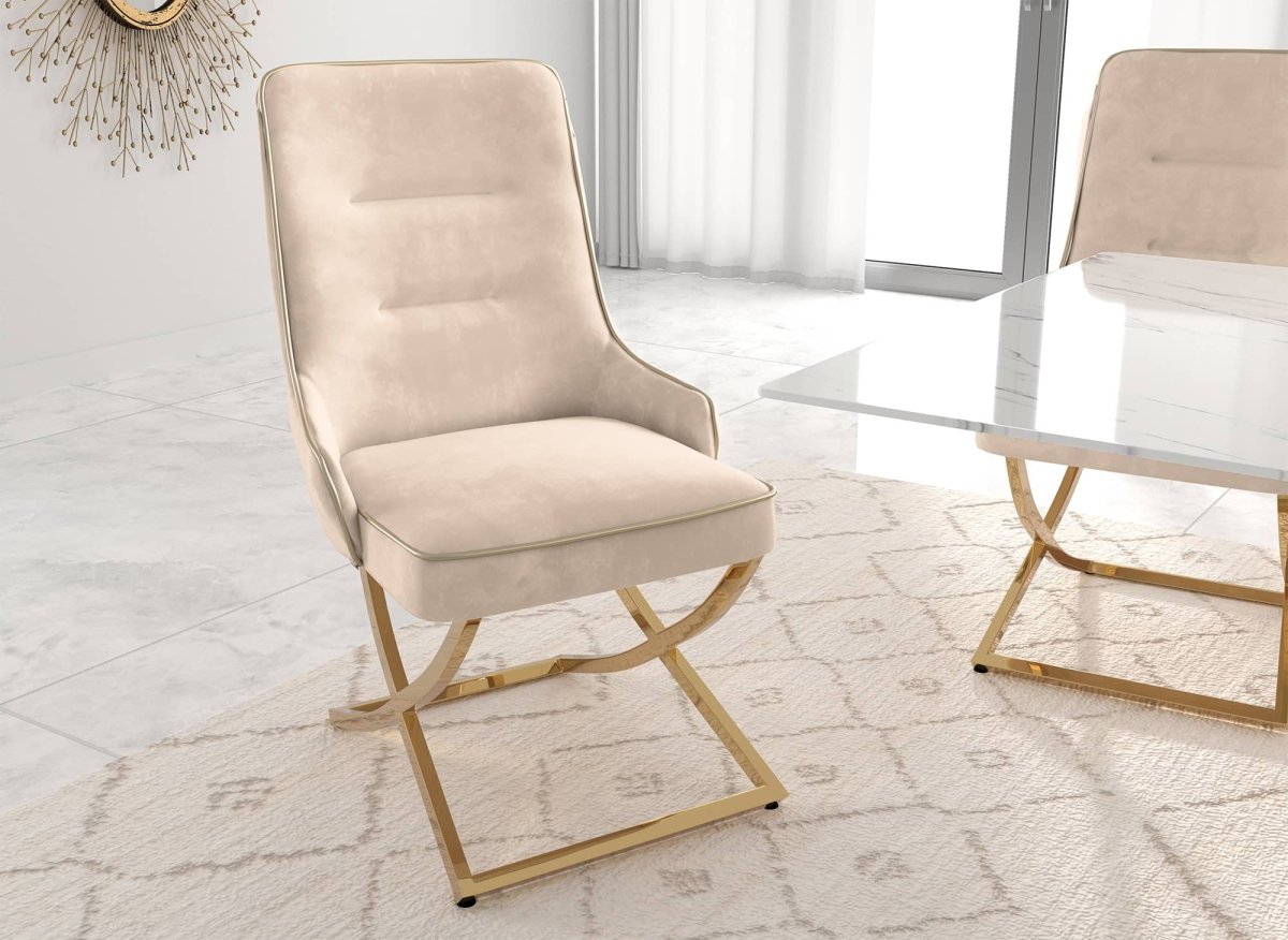 Lot de 2 chaises en velours beige pieds en métal doré LEXA - DécoInParis