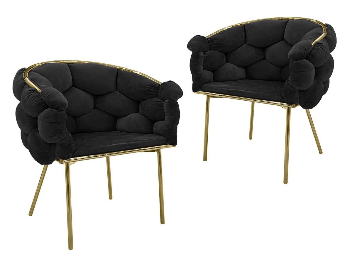 Lot de 2 chaises en velours noir pieds en métal doré CHARLOTTE - DécoInParis