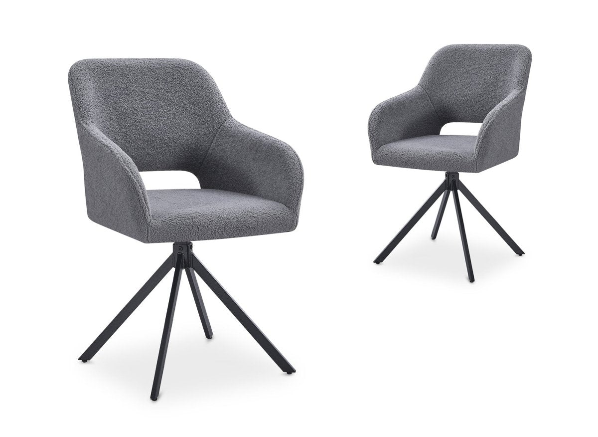 Lot de 2 chaises pivotantes design en tissu bouclette gris CIEL - DécoInParis