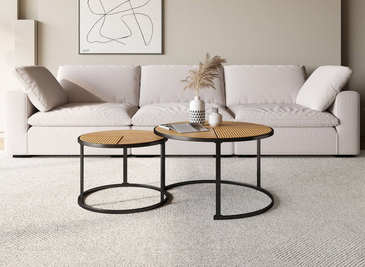 Lot de 2 tables basses gigognes rondes effet rotin JOTA - DécoInParis