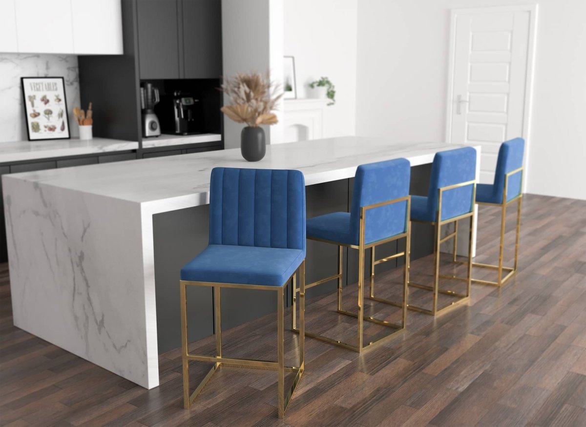 Lot de 2 tabourets de bar design en velours bleu FRIDA - DécoInParis