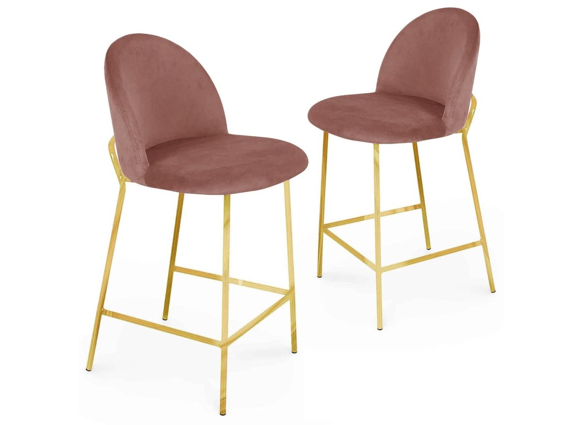 Lot de 2 tabourets de bar design en velours rose ARABEL - DécoInParis