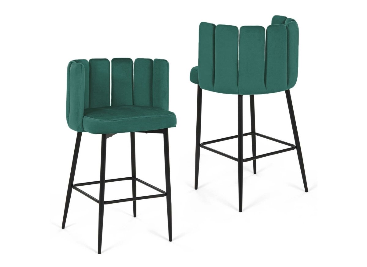 Lot de 2 tabourets de bar design en velours vert DEBBY - DécoInParis