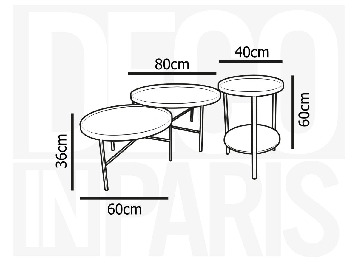 3er-Set RIONA runde Couchtische aus Holz und Glas