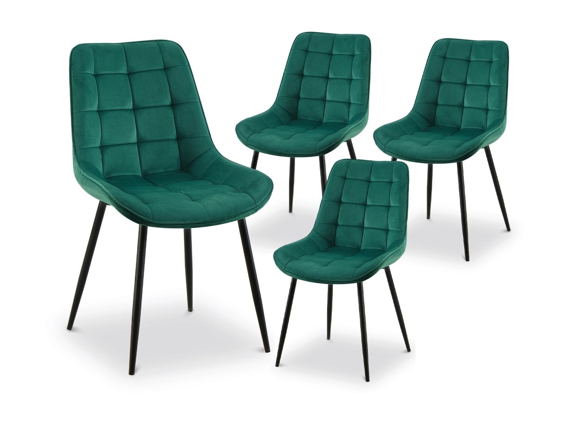 Lot de 4 chaises capitonnées en velours vert SOREN - DécoInParis