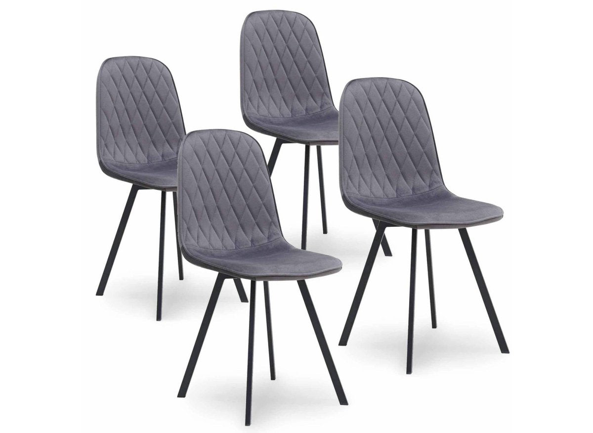 Lot de 4 chaises en tissu velours gris AMBRE - DécoInParis