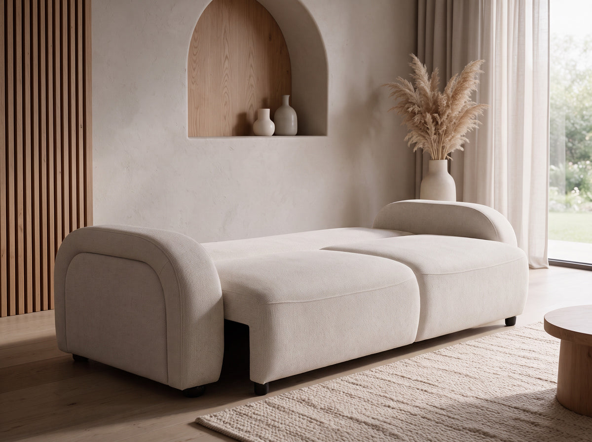 MAYORA 3-Sitzer-Schlafsofa in beigefarbenem Strukturstoff