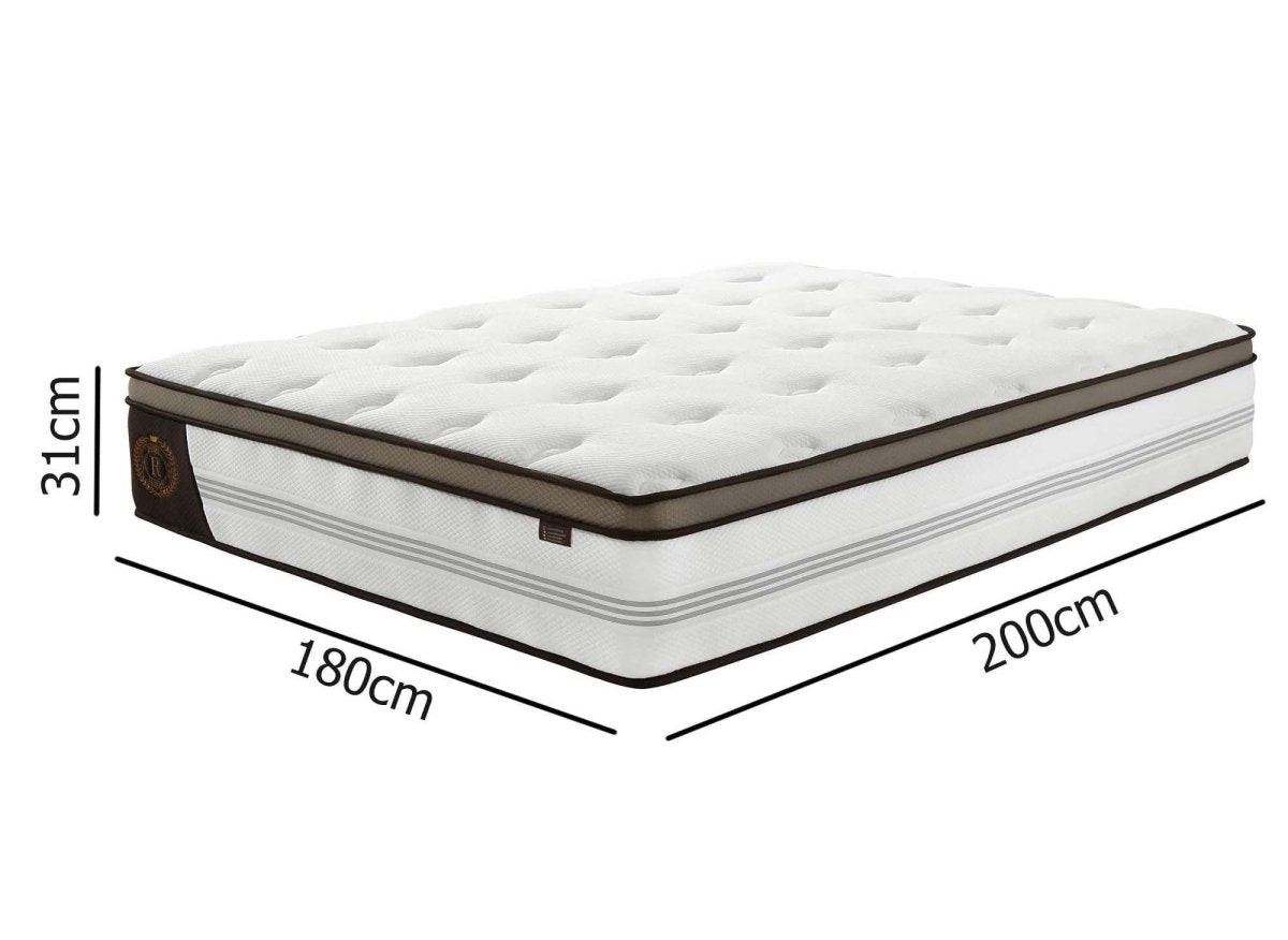Matelas hybride ROYAL LUX 180 x 200 cm ressorts ensachés et mémoire de forme épaisseur 31 cm - DécoInParis