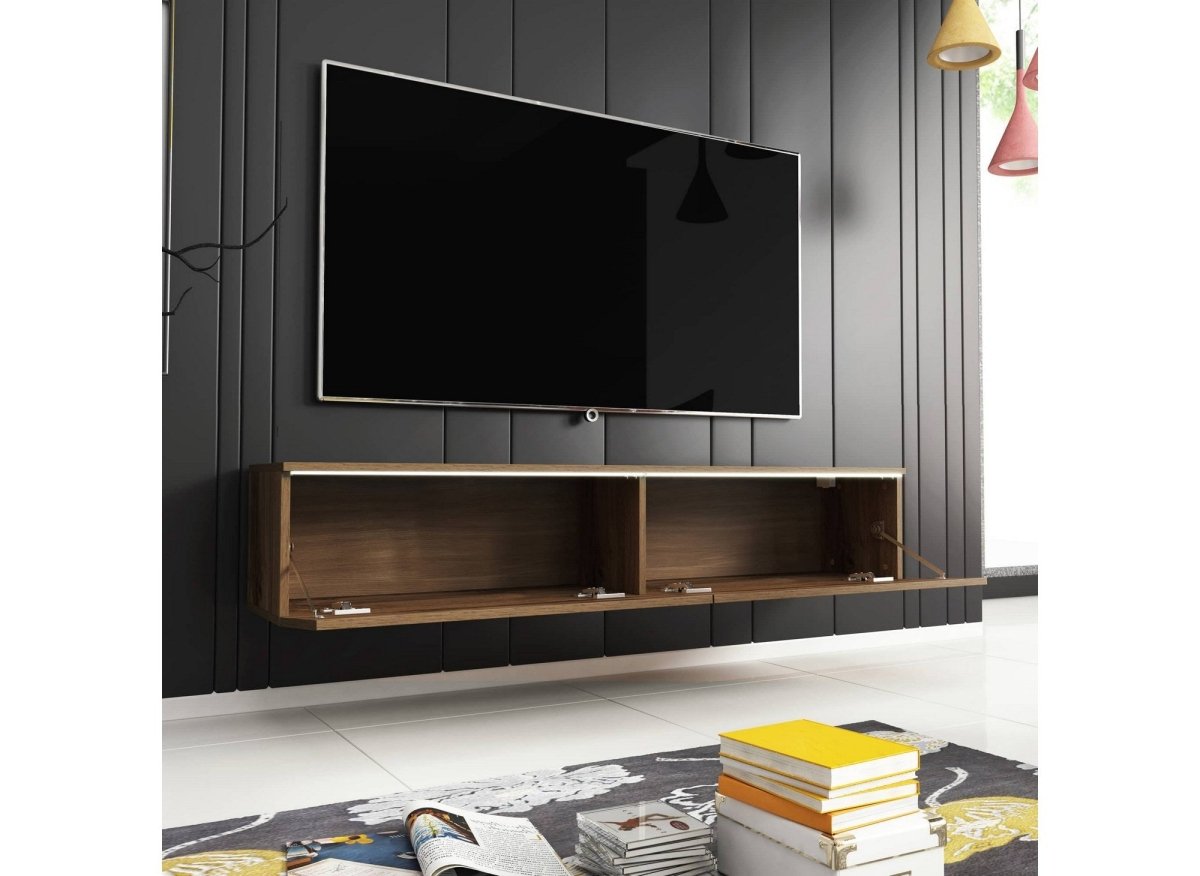 Meuble TV contemporain en chêne avec LED 2 portes MALORIE - 180 cm - DécoInParis