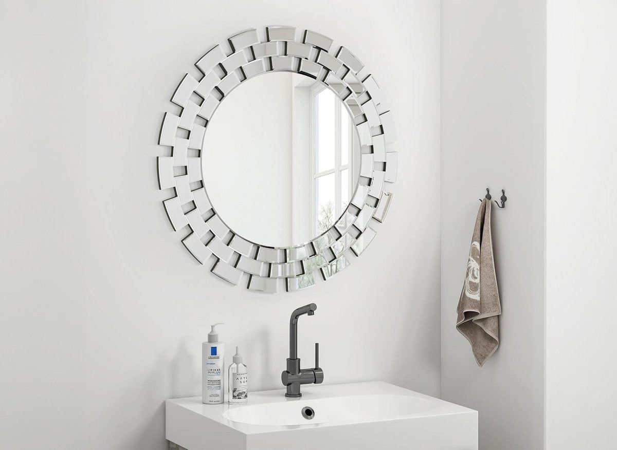 Miroir mural rond argenté 90 cm ALBA - DécoInParis