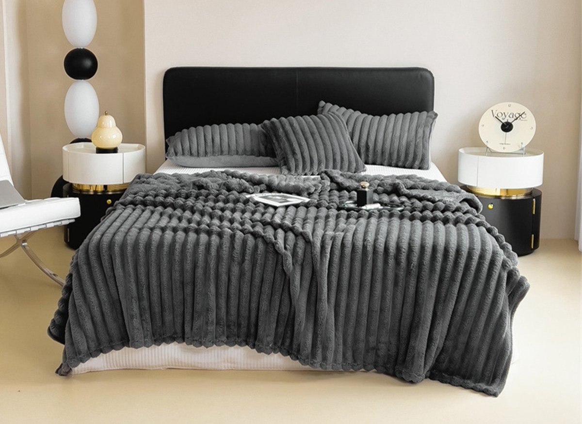 Plaid velours côtelé gris foncé 150x 200 cm