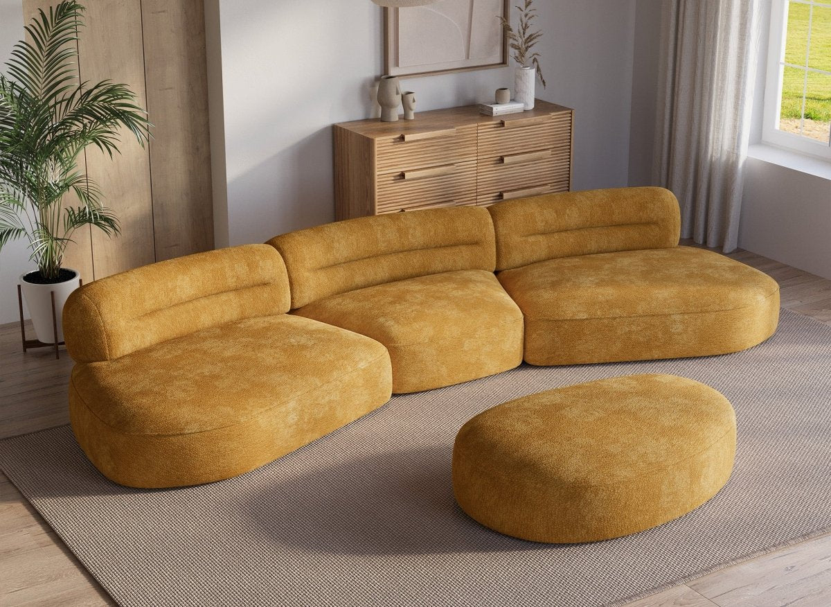 Pouf en velours tissé moutarde IMENIA - DécoInParis