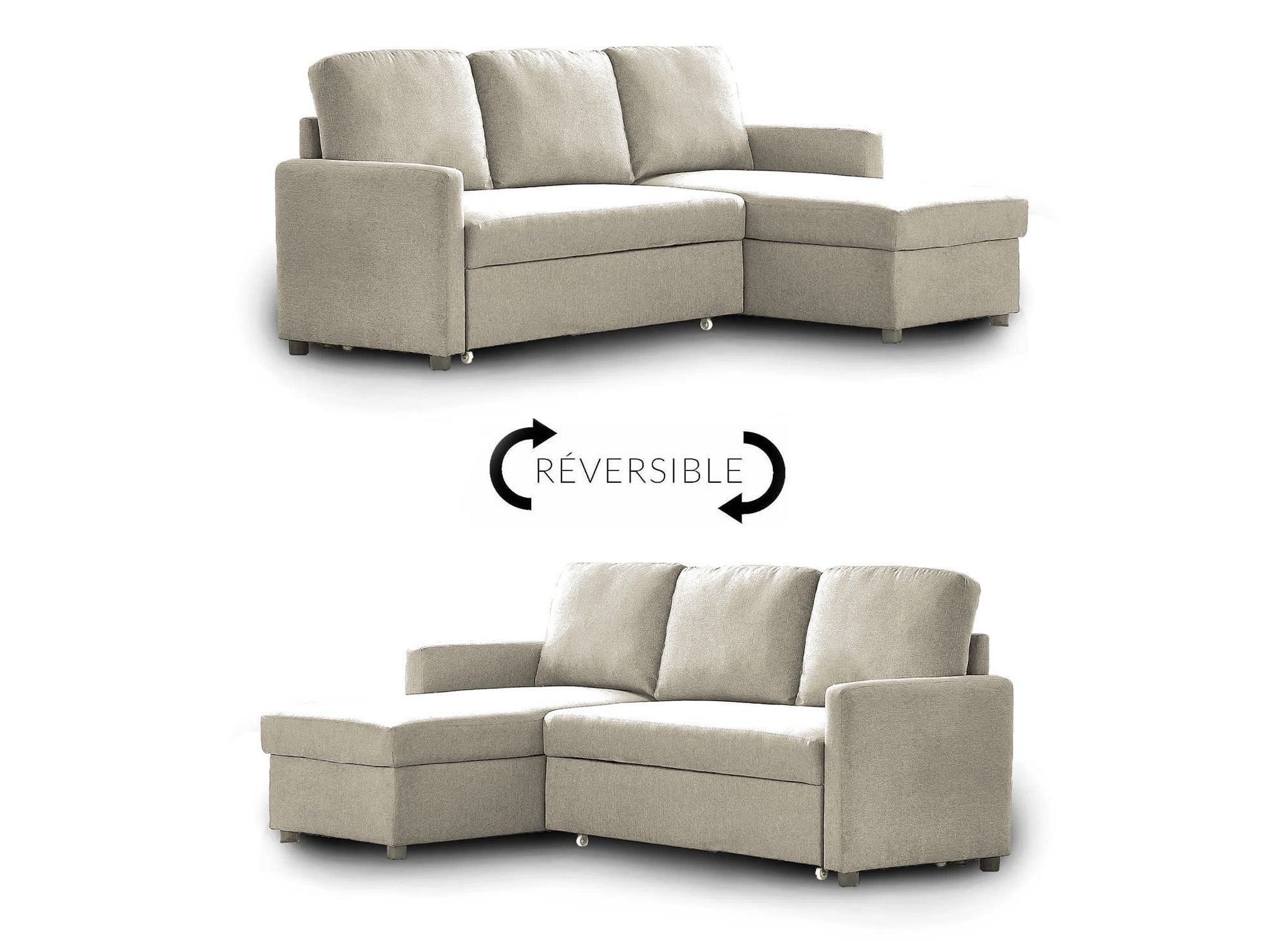 ADAM Wende-Ecksofa aus grauem Stoff mit Aufbewahrungsbox