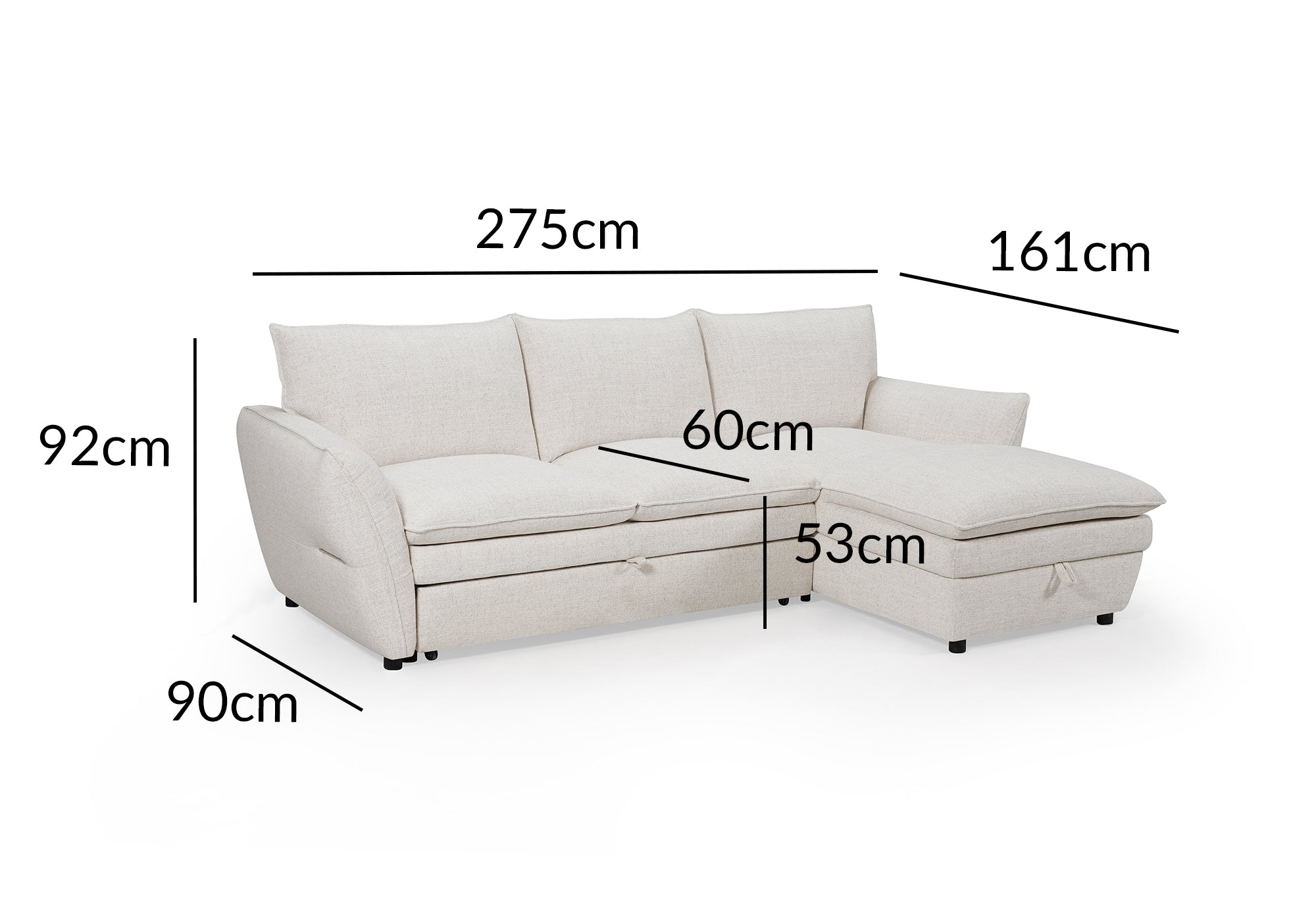 Canapé d'angle convertible avec coffre en tissu beige CAPUCINE - Angle droit