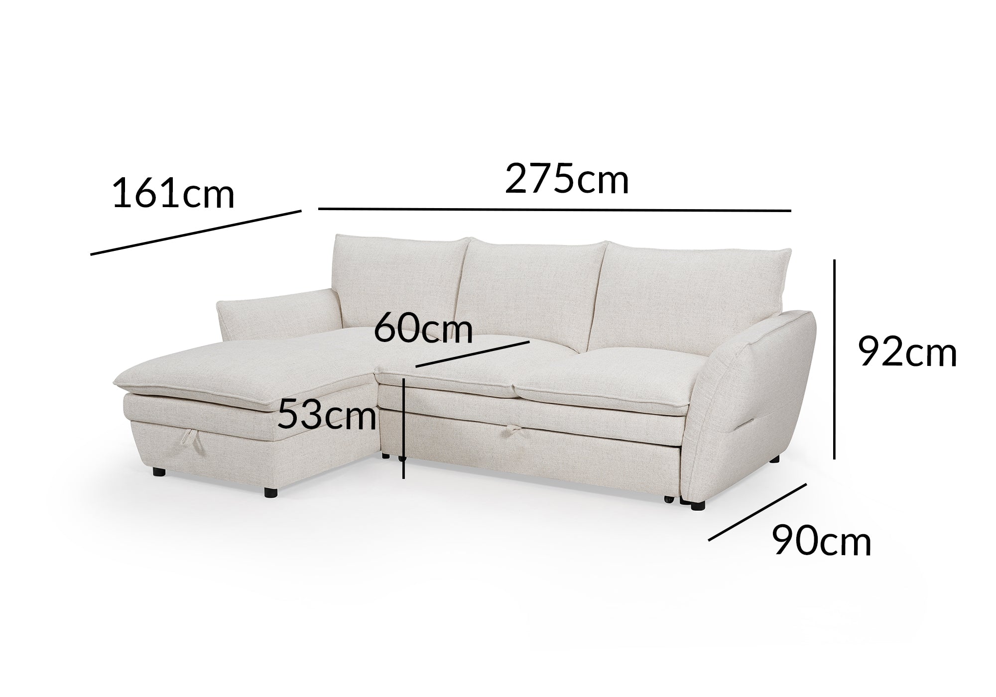 Umwandelbares Ecksofa mit Truhe aus beigem Stoff CAPUCINE – Linke Ecke