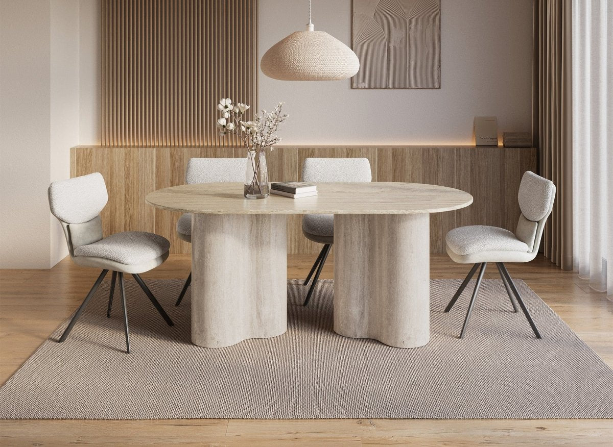 Table à manger en marbre composite beige pieds forme organique 6 personnes VANINA - DécoInParis