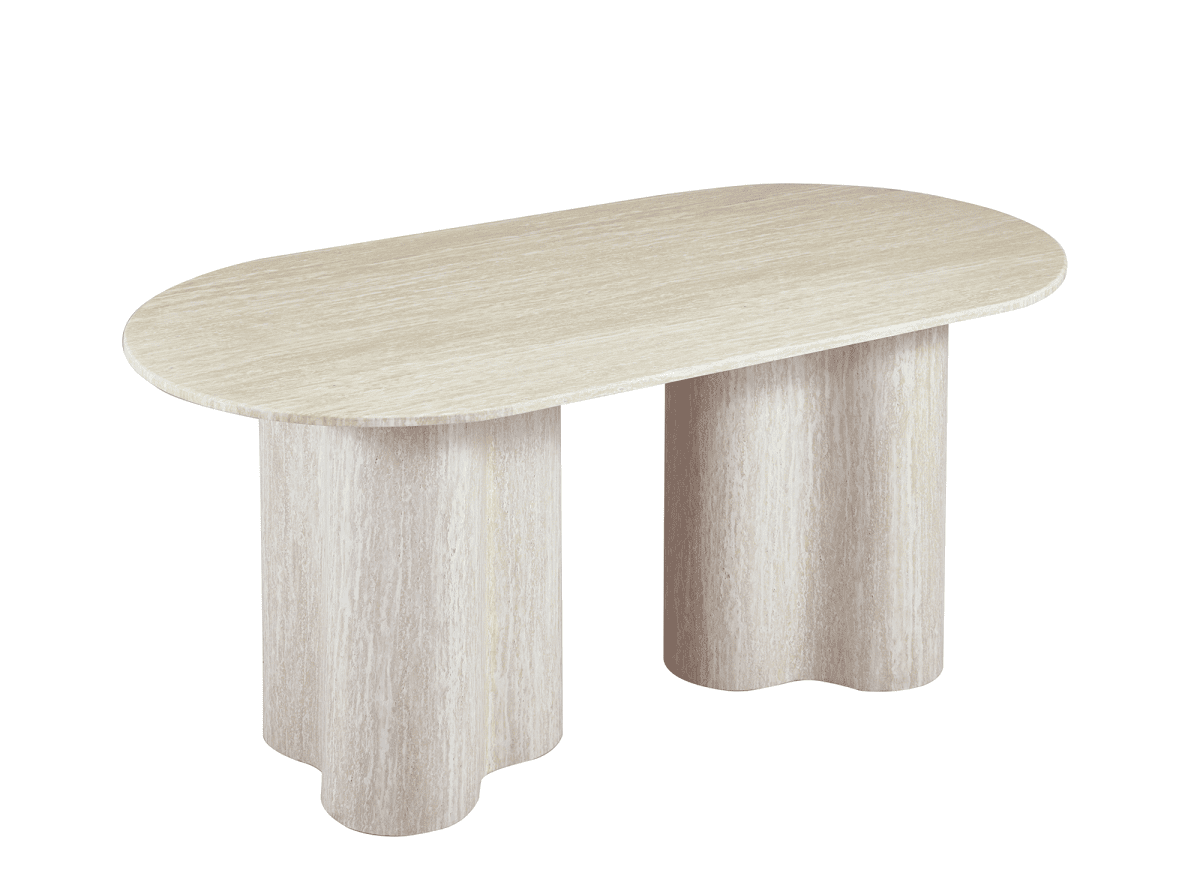Table à manger en marbre composite beige pieds forme organique 6 personnes VANINA - DécoInParis