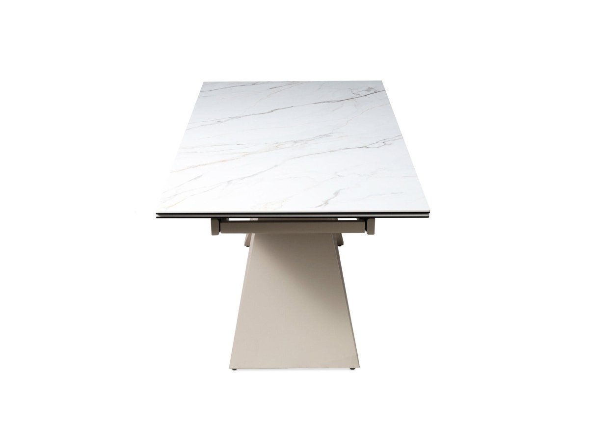Table à manger extensible en céramique blanche effet marbre GABRIEL - DécoInParis