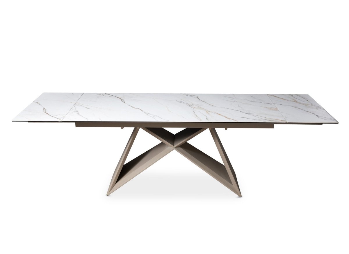 Table à manger extensible en céramique blanche effet marbre GABRIEL - DécoInParis