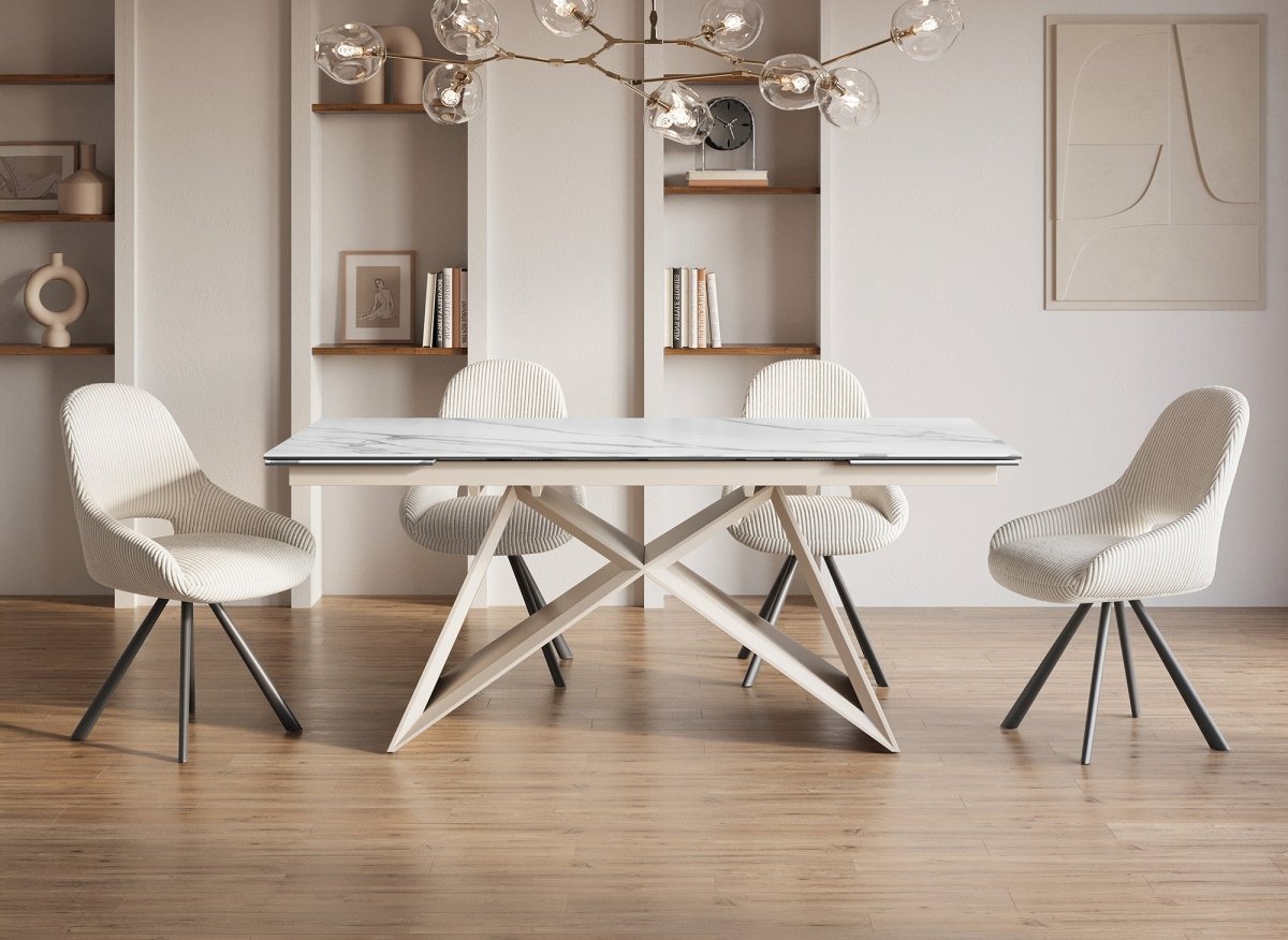 Ausziehbarer Esstisch GABRIEL mit weißer Keramikplatte für 10 Personen
