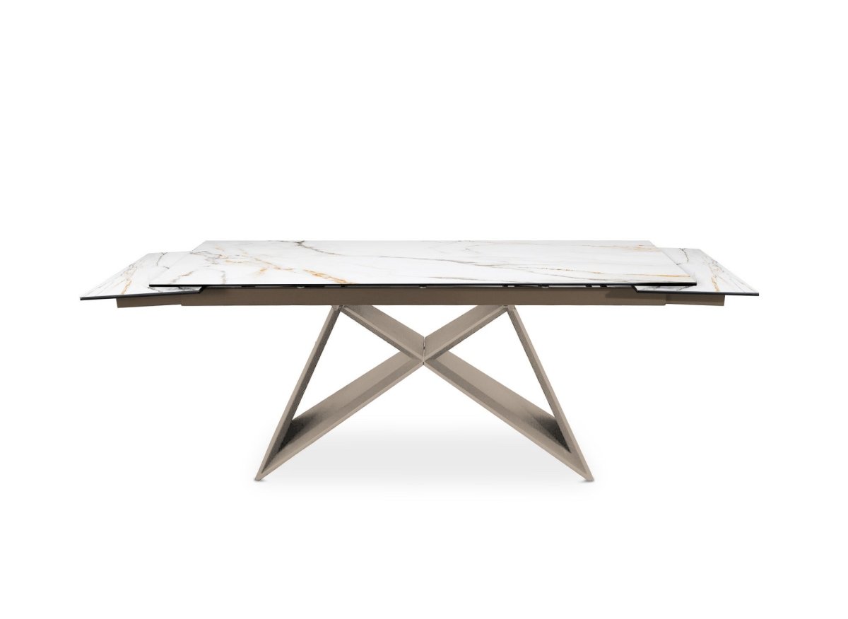 Ausziehbarer Esstisch GABRIEL mit weißer Keramikplatte für 10 Personen